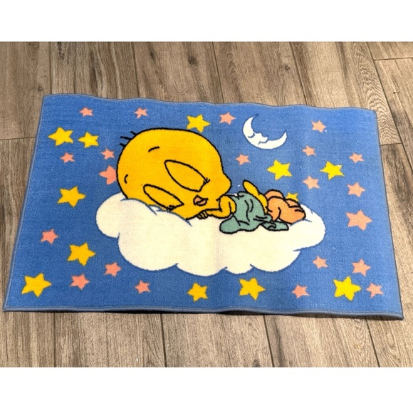 1996 Looney Tunes Lovables Tweety Bird Sleeping on Clouds Nursery Kids Area Rug - Picture 1 of 5